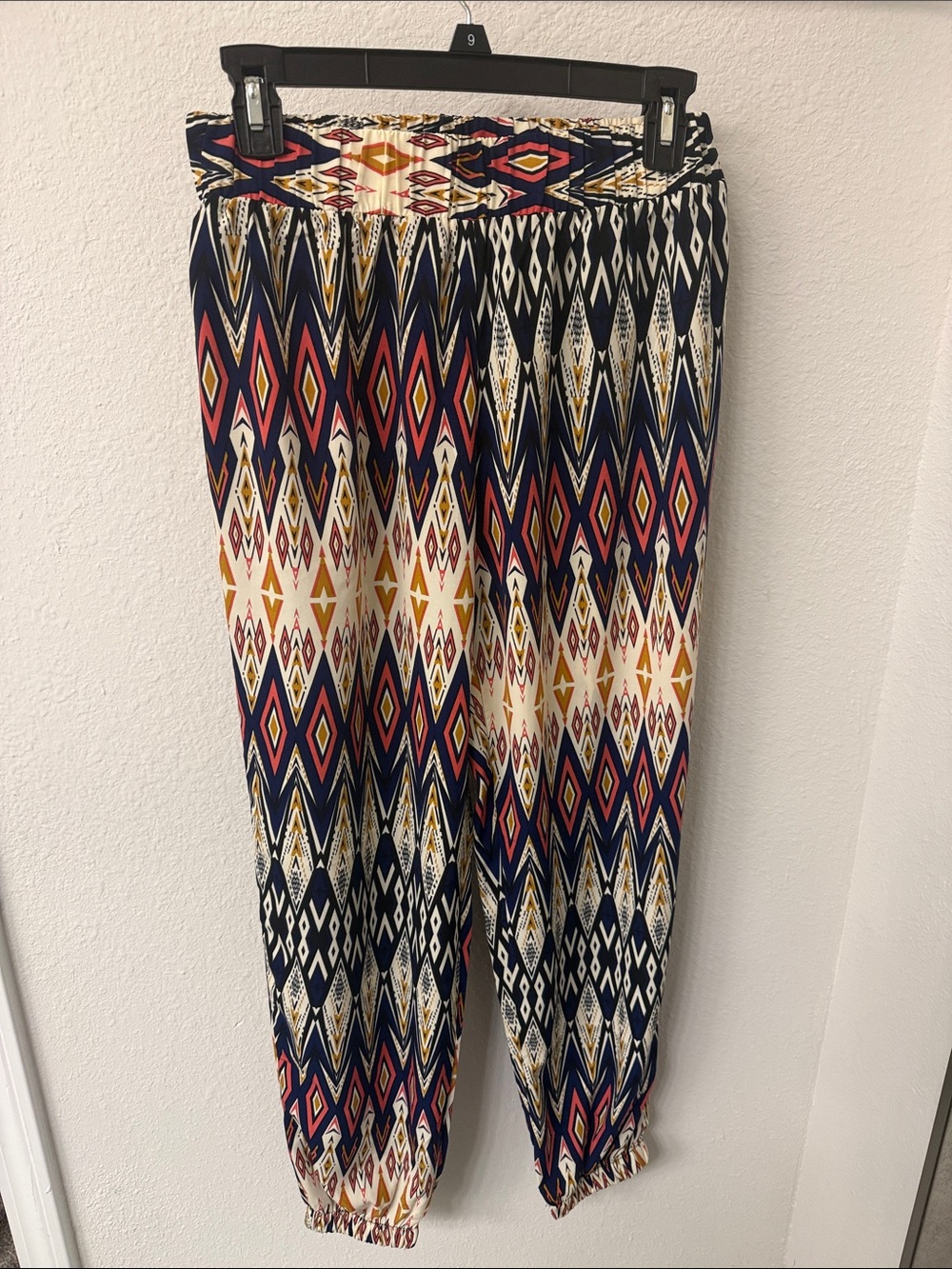 Elastic-Waist Geo-Print Joggers - Navy, Cream & Mustard